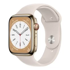 Apple Watch Series 8 45mm Gold Stainless Steel Case W/ Starlight Sport Band GPS + Cellular
