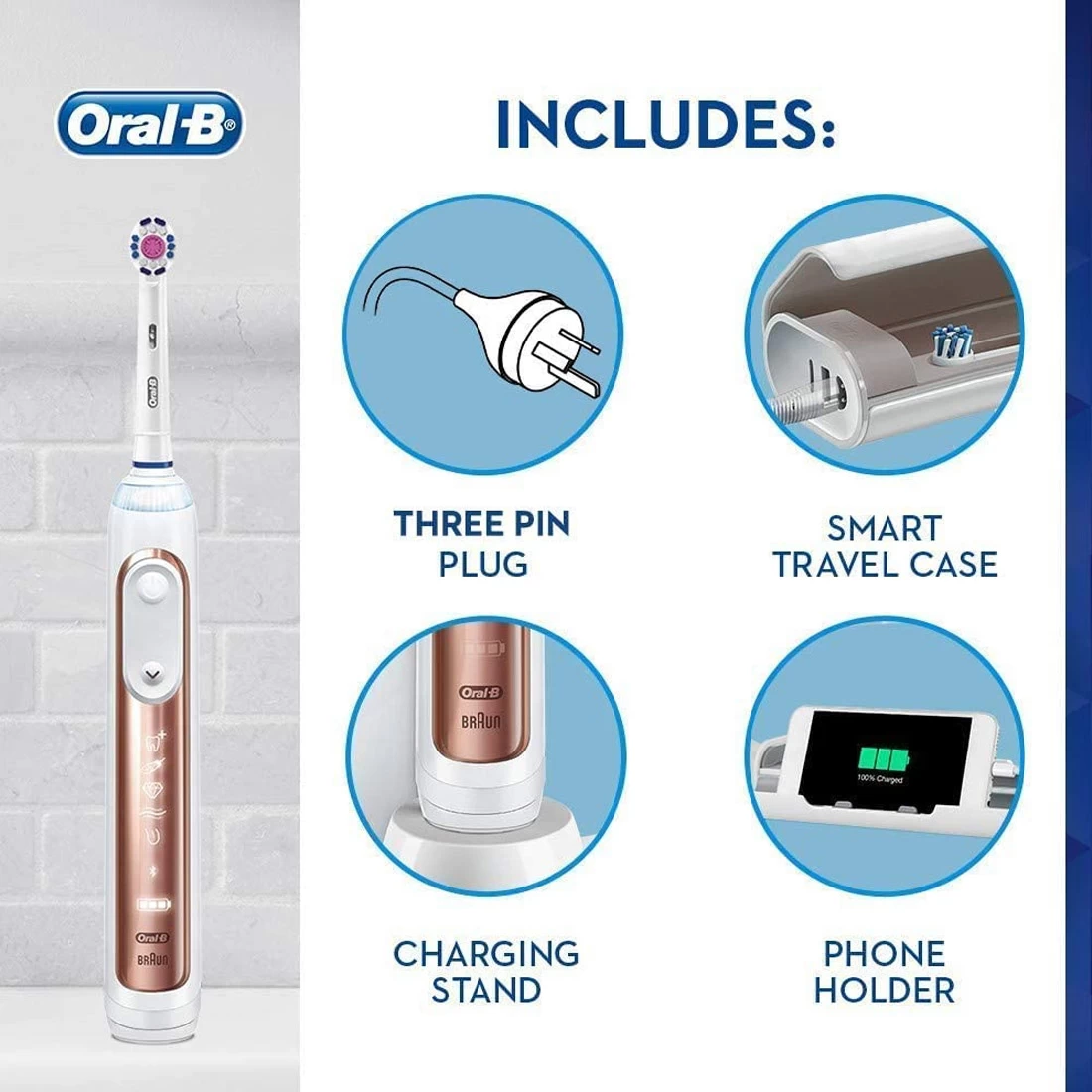 Oral B Oral-B Genius 9000 Electric Toothbrush - Rose Gold 3 Oral B Oral-B Genius 9000 Electric Toothbrush - Rose Gold - Image 3