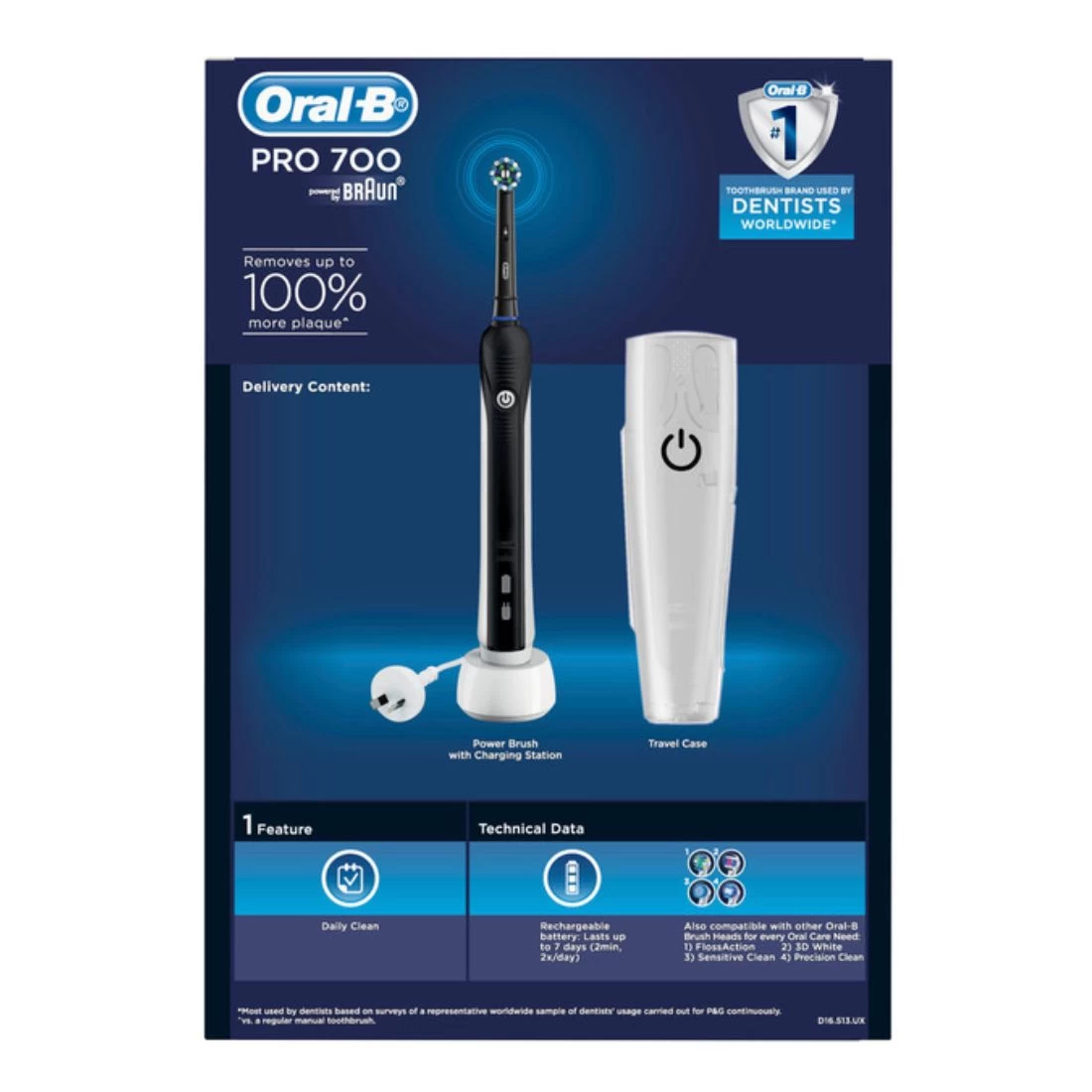 Oral B Oral-B Pro 700 Electric Toothbrush - Midnight Black 4 Oral B Oral-B Pro 700 Electric Toothbrush - Midnight Black - Image 4