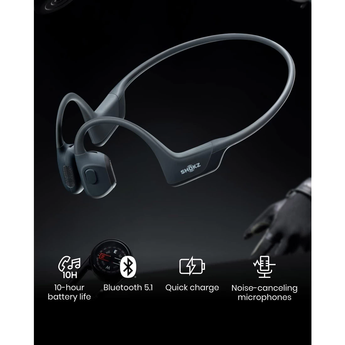 Shokz OpenRun Pro Premium Bone Conduction Open Ear Bluetooth Headphones - Black 4 Shokz OpenRun Pro Premium Bone Conduction Open Ear Bluetooth Headphones - Black - Image 4
